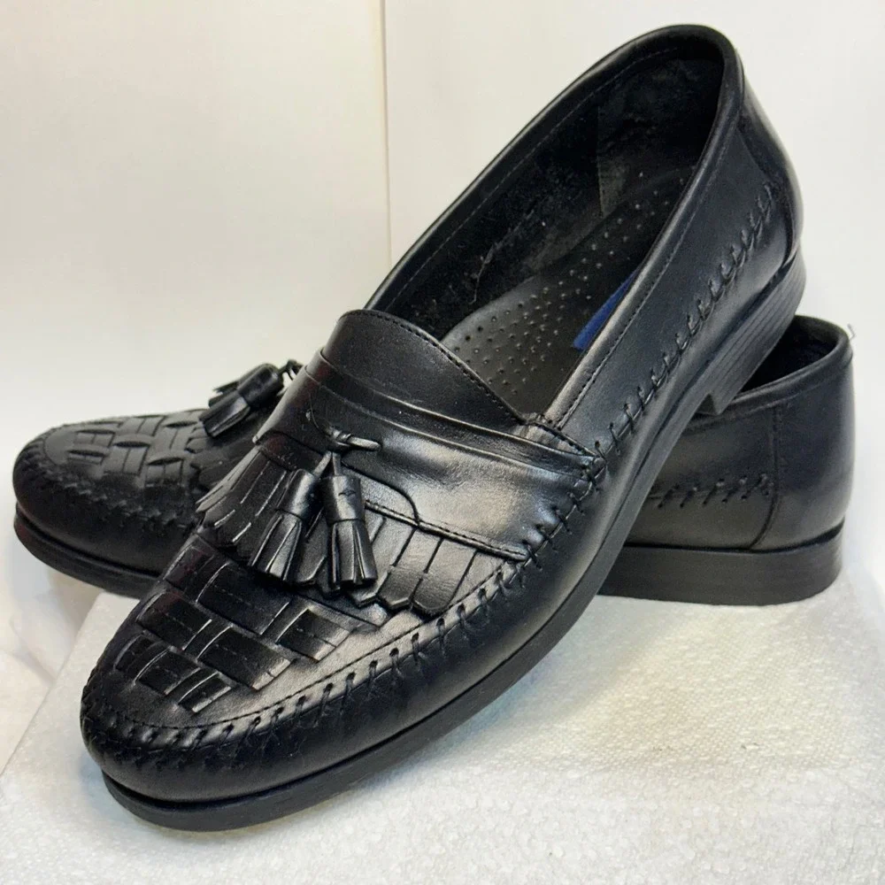 Giorgio Brutini Loafers Mens 12 M Black Woven Kiltie Tassel Excellent